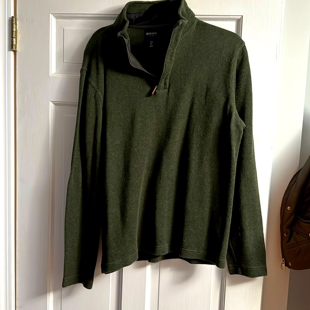 British khaki Large Moss Green Quarter Zip Sweater